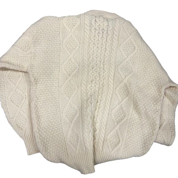 Vintage LL Bean Cable Knit Sweater Mens L Tall Beige Wool Fisherman Made in USA - Picture 2 of 7